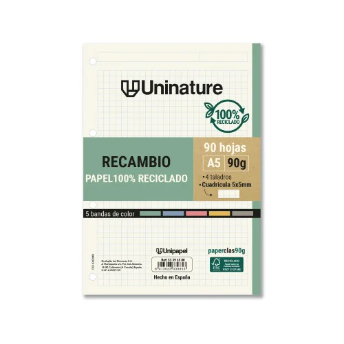 Recambio Reciclado A5 90 Hojas 90gr Cuadricula 5x.