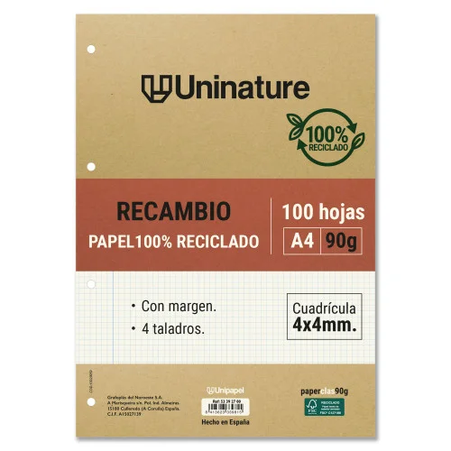 Recambio Reciclado A4 100 Hojas 90gr Cuadricula 4.