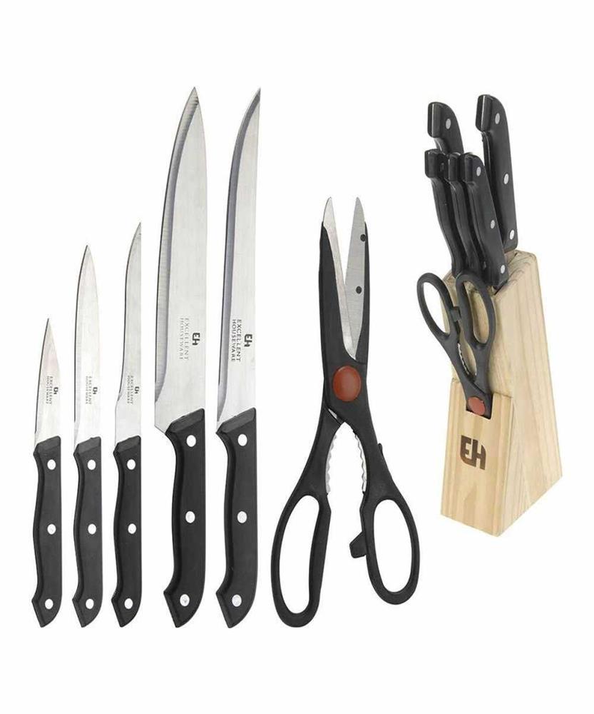 Suporte com 5 Facas + 1 Tesoura de Cozinha
