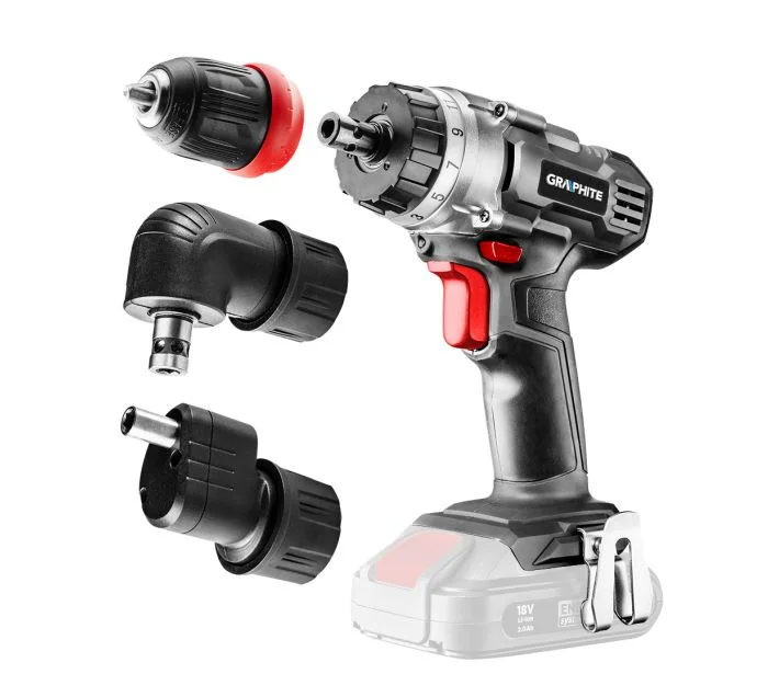 Energy+ 18v Cordless Drill Driver  10 Mm Removable Handle  Plus Angle Adapter And Adapte