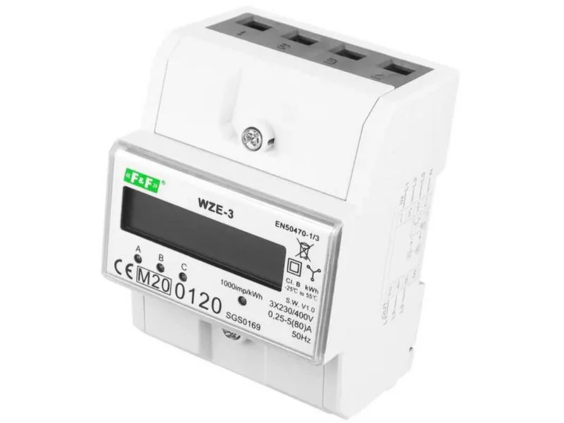 Wze-3 Kwh Energy Meter Electronic Direct 3f 80a Cl.1 4.5m 3x 230v+N Ac
