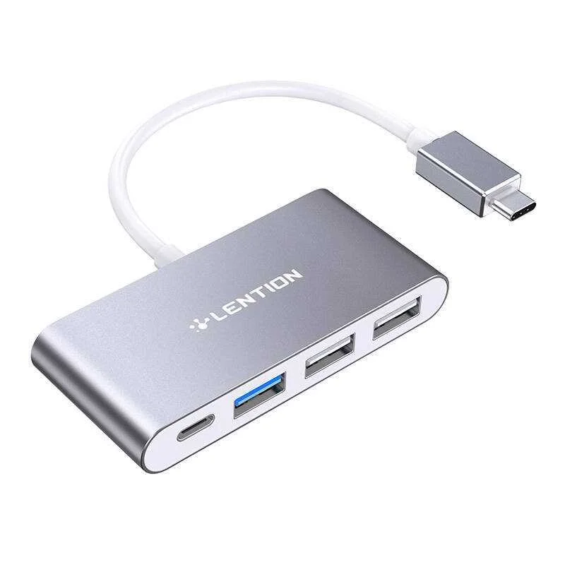 Lention 4in1 Hub Usb-C To Usb 3.0 + 2x Usb 2.0 + Usb-C (Gray)