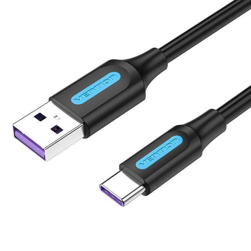 Usb 2.0 a To Usb-C 5a Cable Vention Corbg 1.5m Black Pvc