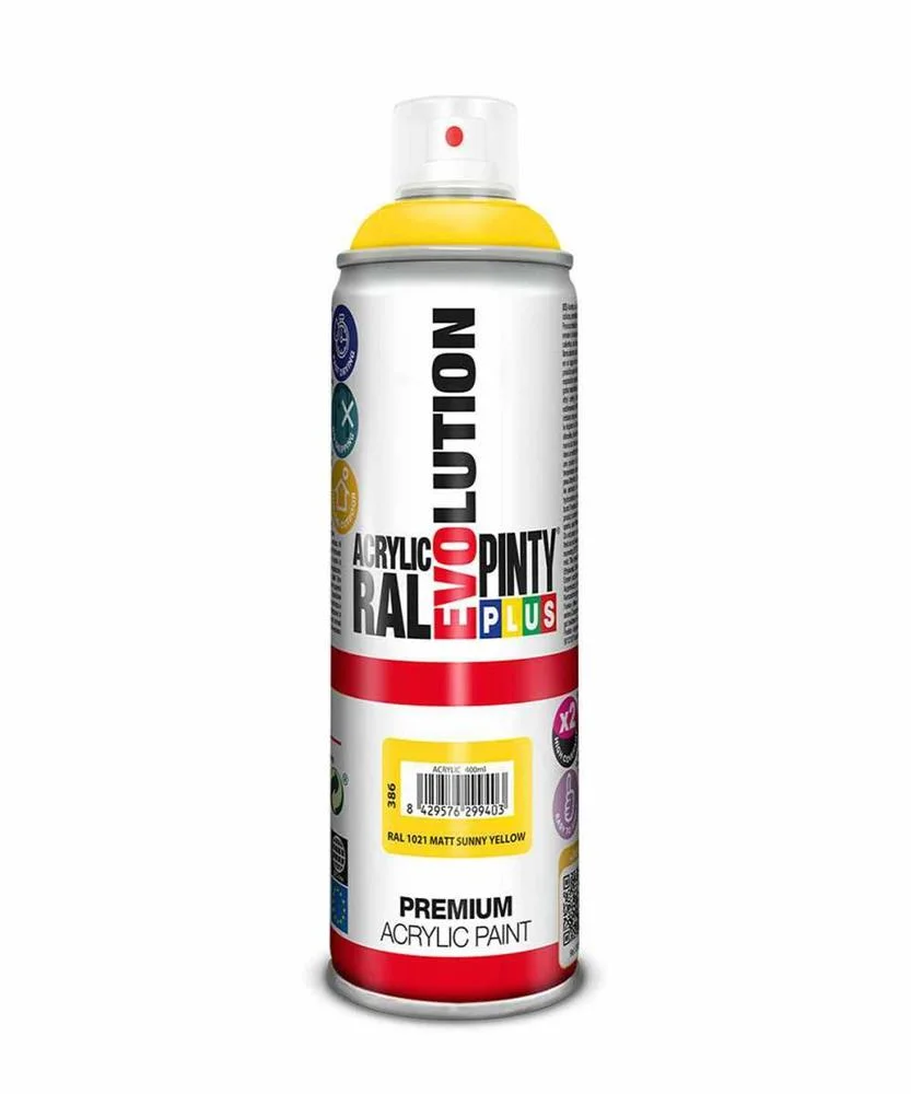 Tinta em Spray Pintyplus Evolution Ral 1021 Sunny Yellow 400 Ml Mate 