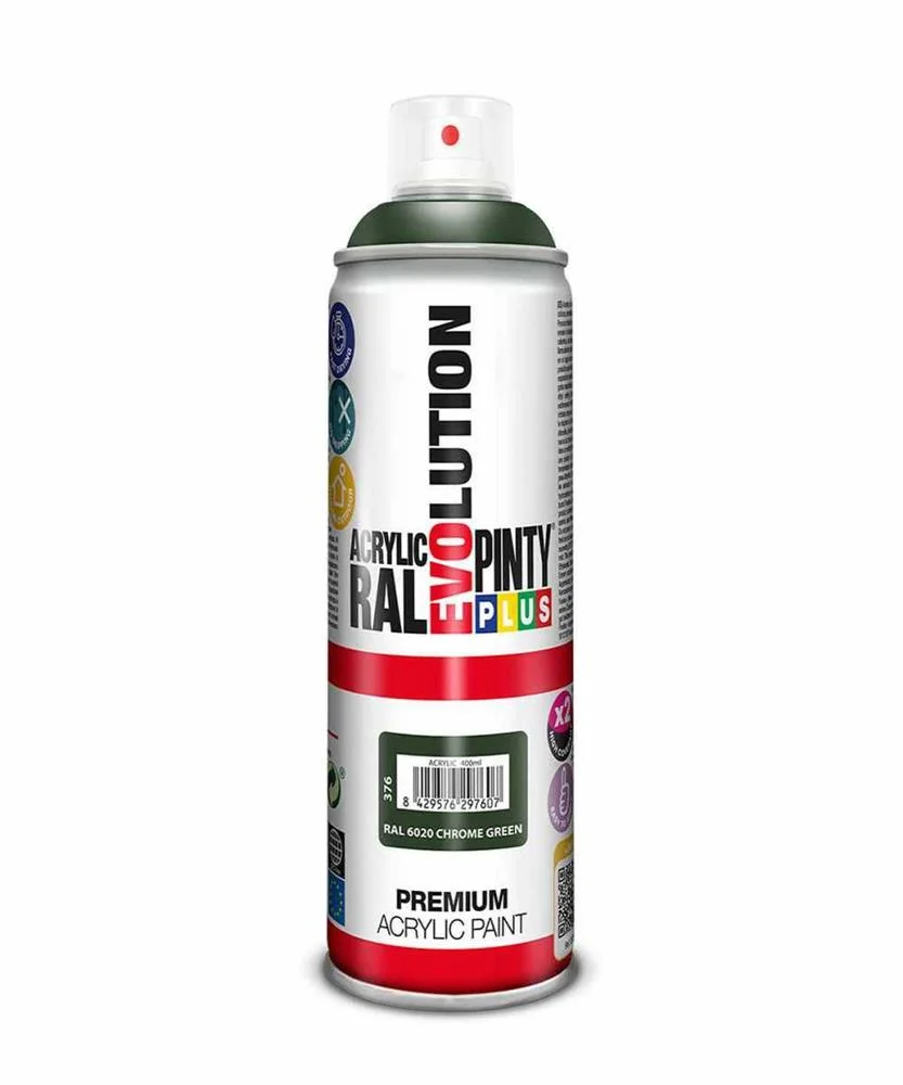 Tinta em Spray Pintyplus Evolution Ral 6020 Verde-Escuro 400 Ml Cromado 