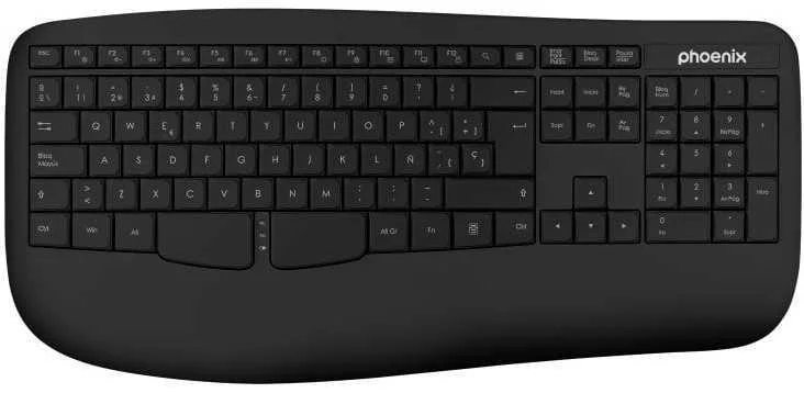 Teclado Phoenix K201 Ergonomico Inalambrico Negro