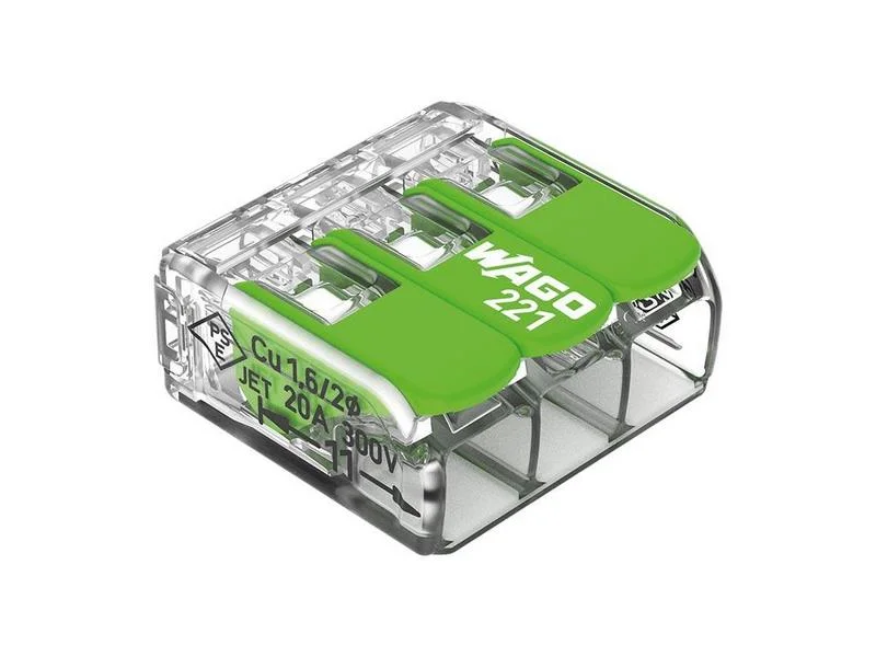 Conector de Junção Compacto 3 X 0,2 - 4 Mm² para Todos Os Tipos de Fios - Verde