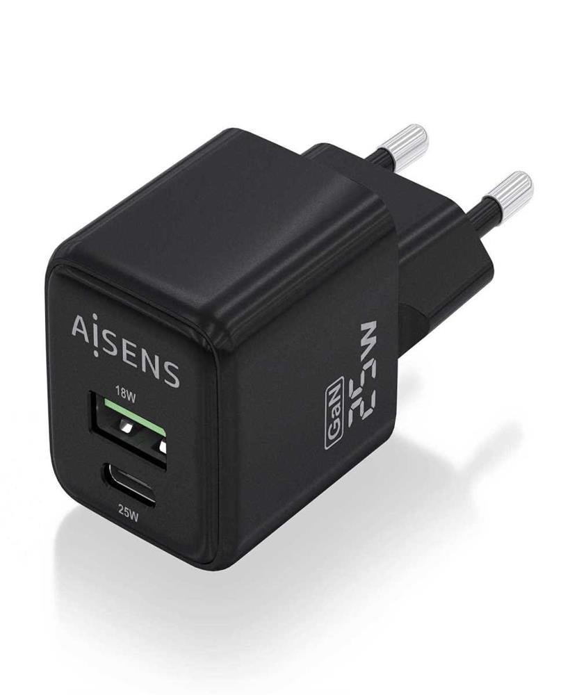 Cargador Gan de Pared Aisens Asch-25w2p015-Bk/ 1xusb Tipo-C/ 1xusb/ 25w