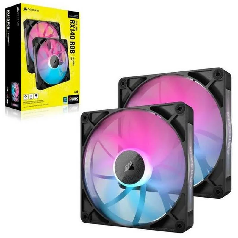 Corsair Icue Link Rx140 RGB Series  Pwm Fan 2 Pack - 140mm  Black