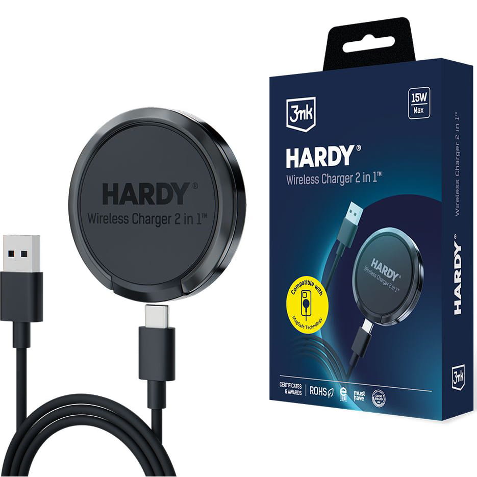 Carregador sem fio 3mk Hardy 2 em 1 15W Preto