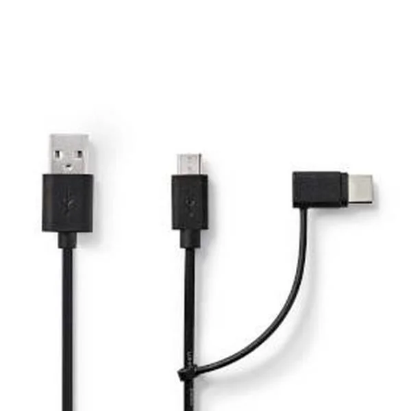 Cabo 2 em 1 USB-A Macho USB Micro-B e USB-C Macho