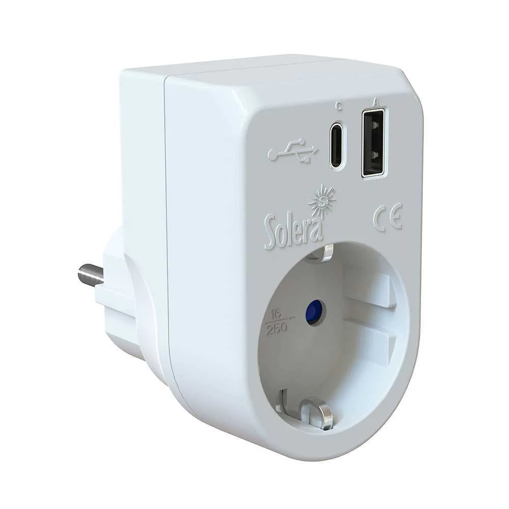 Adaptador 2p+T, 16a 250v. +Usb A+Usbc 3a 5vdc. 86.