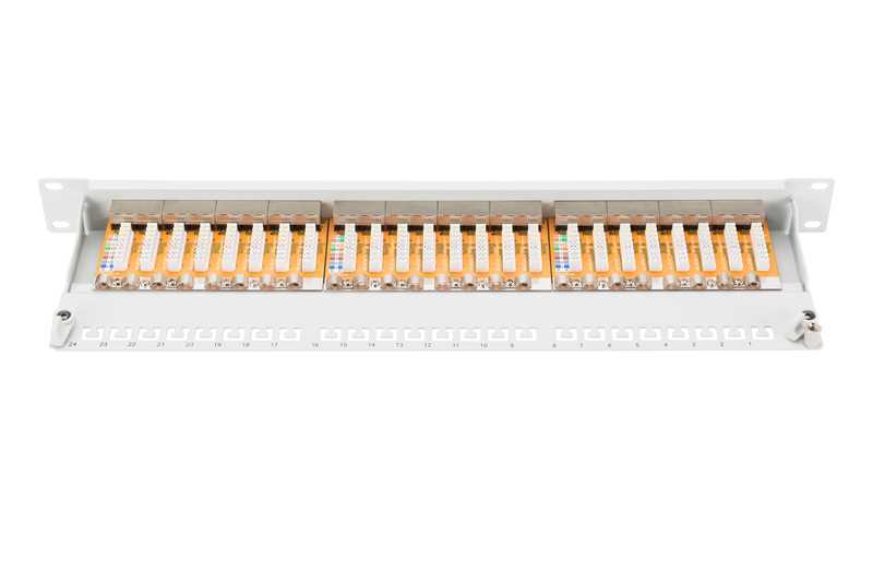 19'' 24x Rj45 Patch Panel  Lsa Level  Cat6  Shielded  1u  Black Cable Guide Lettering Fields