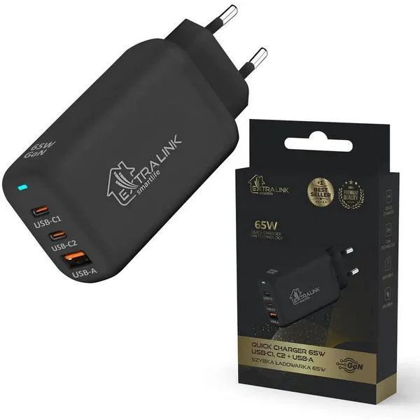 Extralink Smart Life Fast Charger 65w Gan | Charger | 2x Usb-C  Usb-A  Charesl02