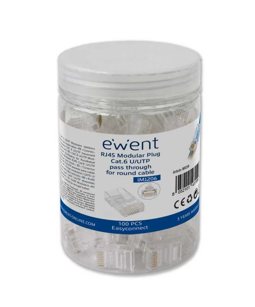 Fichas Rj45 Ewent Im1206 Modulares Pass-Through Cat.6 U/Utp Transparentes (Pack-100)