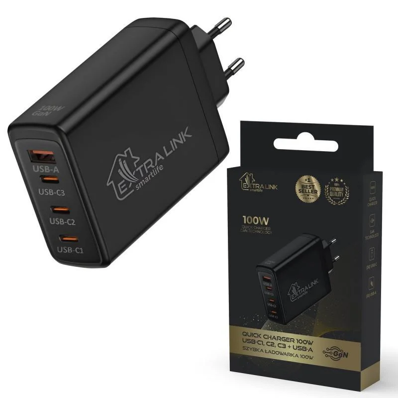 Extralink Smart Life Fast Charger 100w Gan | Charger | 3x Usb-C  Usb-A  Charesl01