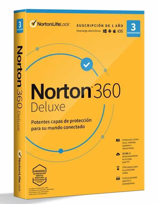 NORTON ANTIVIRUS 360 DELUXE 25GB 1 USER 3 DISPO.