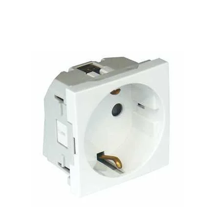 Tomada Schuko com Obturador - 2 Módulos Branco 45.