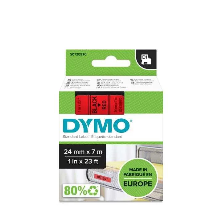 Dymo D1  Schriftband        24mmx7.0m Schwarz->rot