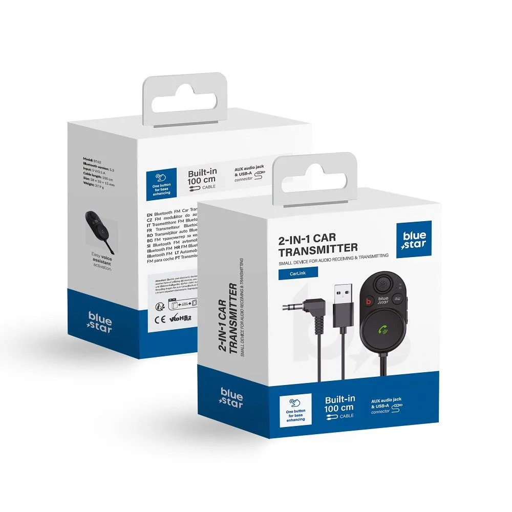 Transmissor bluetooth 2 em 1 CarLink BT62 preto