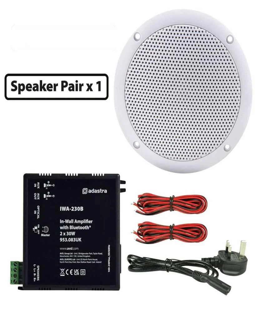 2 X 5" White Ip35 Ceiling Speakers & Iwa230b Bluetooth Amp