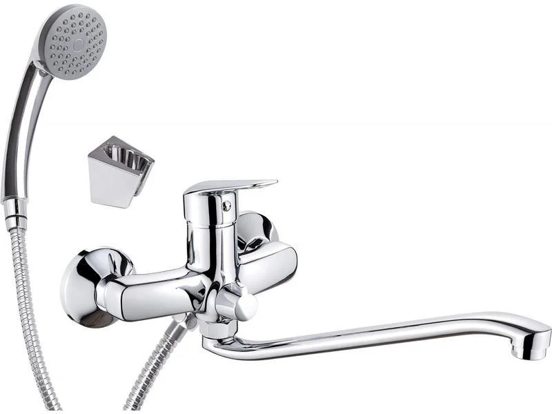 Wall-Mounted Washbasin Mixer With Extended Spout - Hose And Shower Set Connection