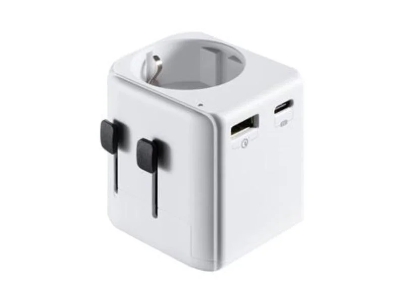 Adaptador de Viagem Ewent Ew1472 Universal de Europa para Usa/Uk/Aus/Cn + Usb-A/Usb-C Branco