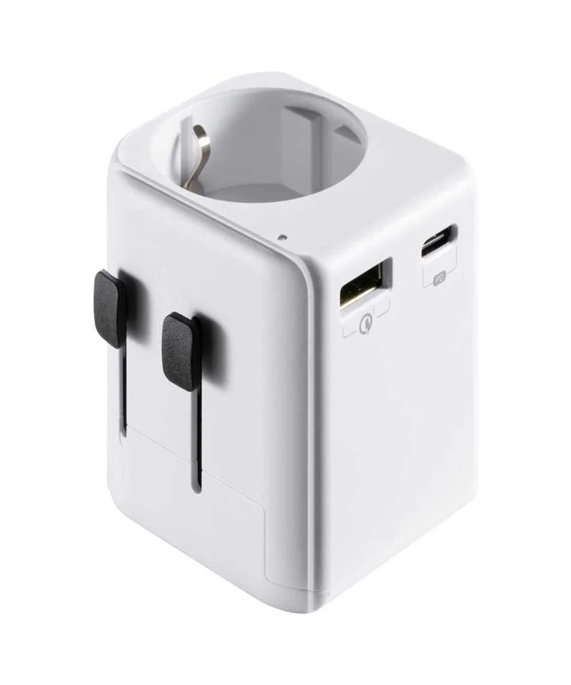 Adaptador de Viagem Ewent Ew1472 Universal de Europa para Usa/Uk/Aus/Cn + Usb-A/Usb-C Branco