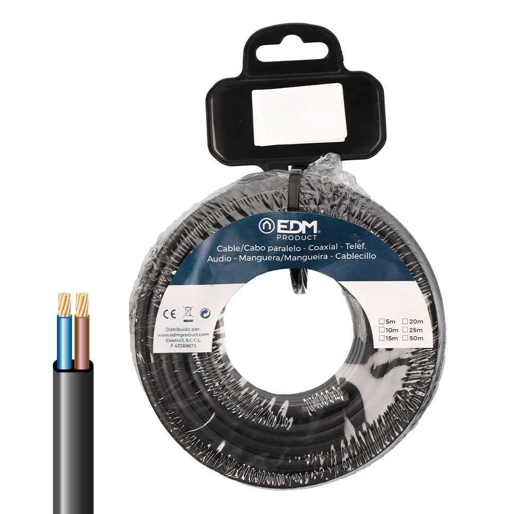 Carretel Cabo Paralelo Plano 15m Preto 2x2,5mm, E.
