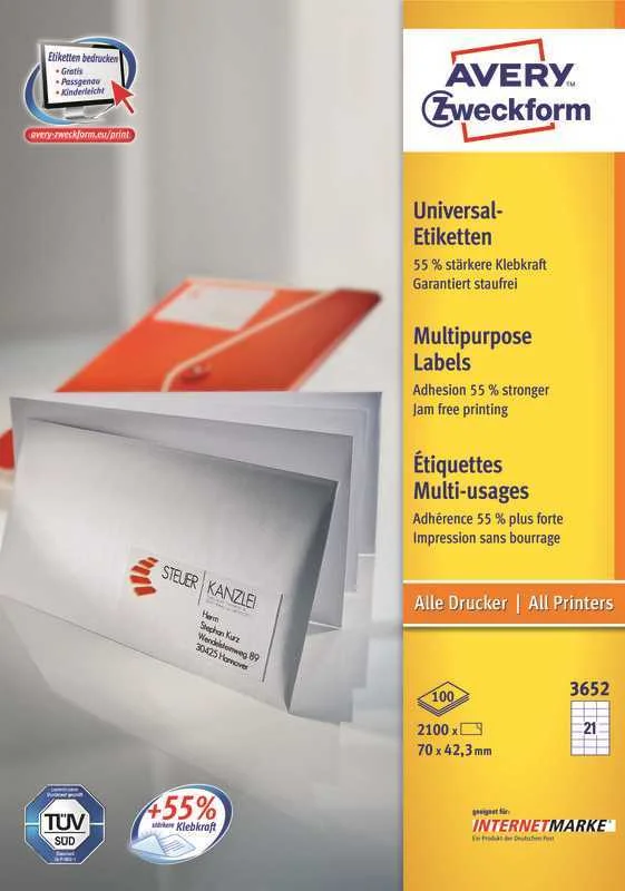 AVERY 3652Z ETIQUETA AUTOCOLANTE RECTÂNGULO BRANC.