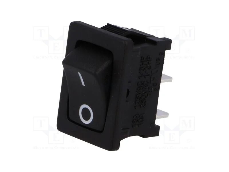 ROCKER, SPST, Pos: 2, ON-OFF, 10A/250VAC, preto, .