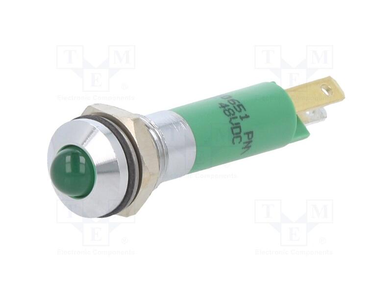 Luz indicadora: LED, convexa, verde, 48VDC, 8mm, .