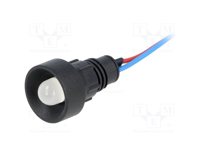 Luz indicadora: LED, côncavo, branco, 12VDC, 12VA.