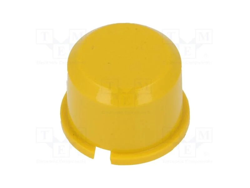 Tecla, redonda, amarelo, 9,6mm, plástico, MEC1625.