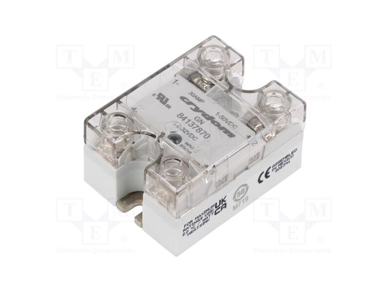 Relé: semicondutores, 30A, 1÷50VDC, Versão: 1-fás.