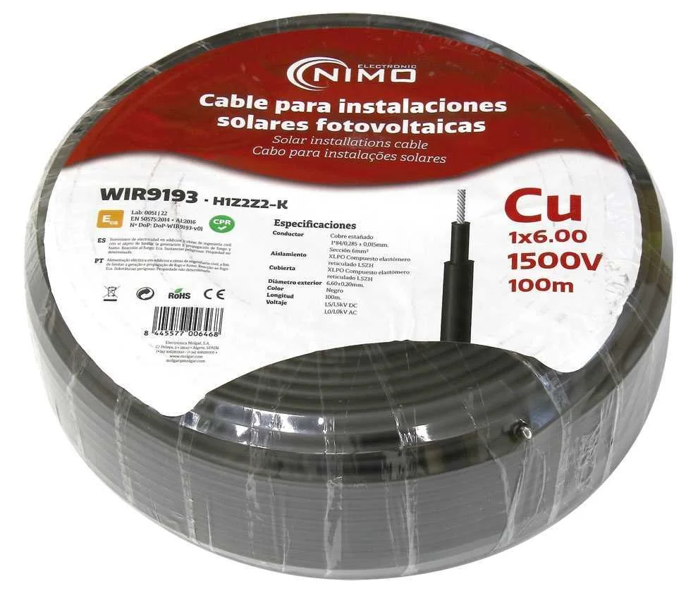 Cabo Solar Cu-Sn 6.0mm2 Xlpe Lszh Preto 100m