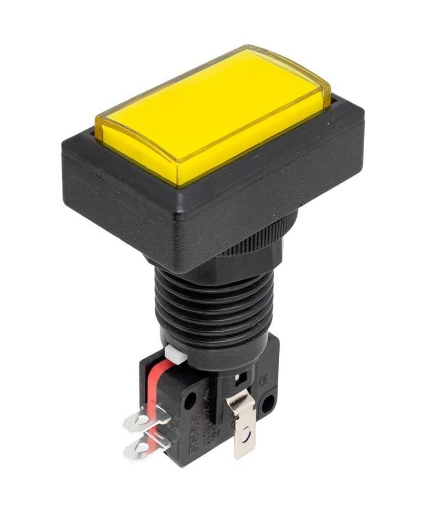 Botão de Pressão Amarelo Luminoso Estilo Arcade, 41x23mm.