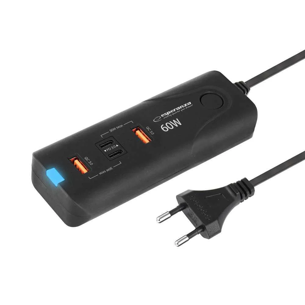 Carregador rápido Esperanza 60w 2x Usb-C Pd 30w