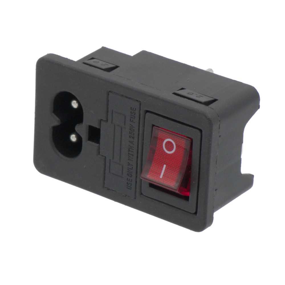 Base para Montaje En Chasis de Iec C7 Con Interruptor Luminoso Rojo Y Fusible de 10a