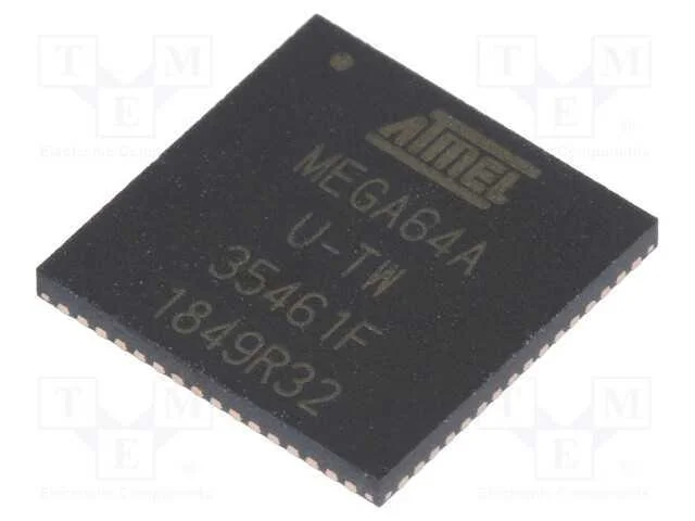 IC: microcontrolador AVR, VQFN64, 2,7&divide;5,5VDC, Int.