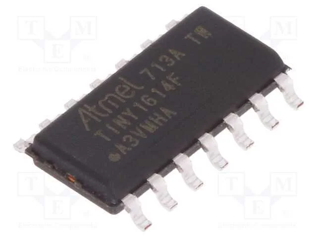 Ic: Microcontrolador Avr; So14; Interr.Exter: 12; Cmp: 3; Attiny