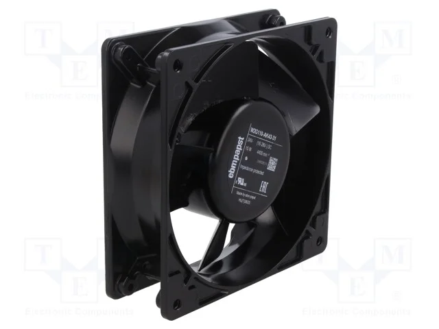 Ventilador: EC, transversal, 119x119x38mm, esféri.