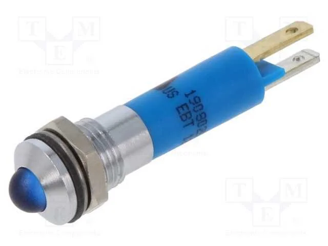 Luz indicadora: LED, convexa, azul, 12VDC, 12VAC,.