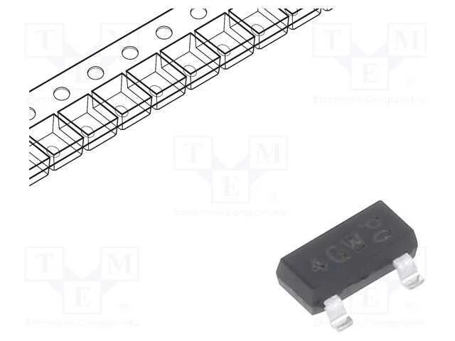 Transístor: PNP, bipolar, 45V, 0,1A, 250mW, SOT23.