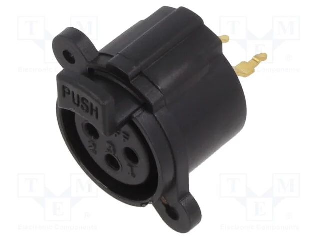 Tomada, Xlr, Fêmea, Pin: 3, Simples, com o Botão, Solda,Tht, Dourado