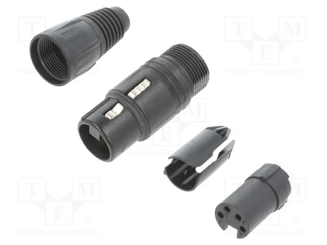 Conector: XLR, ficha, f&ecirc;mea, com cabo, simples, P.