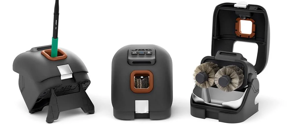 Limpador de pontas automático com escovas de metal
