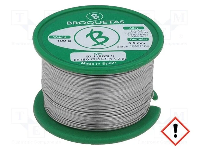 Arame de solda, Sn99,3Cu0,7, 0,5mm, 0,1kg, sem ch.
