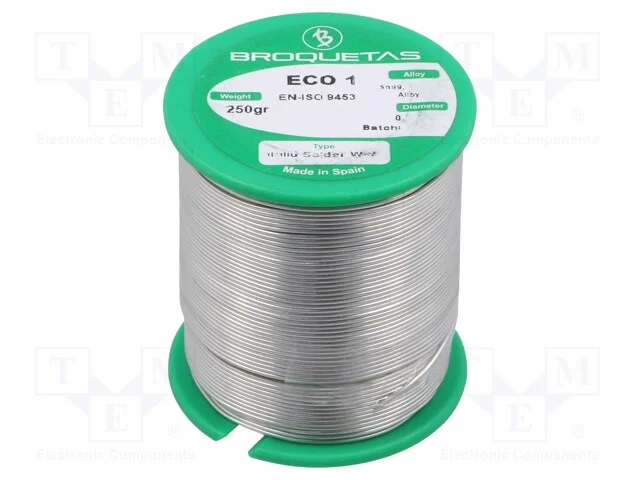 Arame de solda, Sn99,3Cu0,7, 0,7mm, 250g, sem chu.