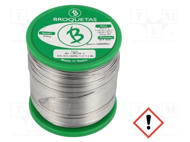 Arame de Solda, Sn99,3cu0,7, 0,7mm, 0,5kg, Sem Chumbo, Bobina